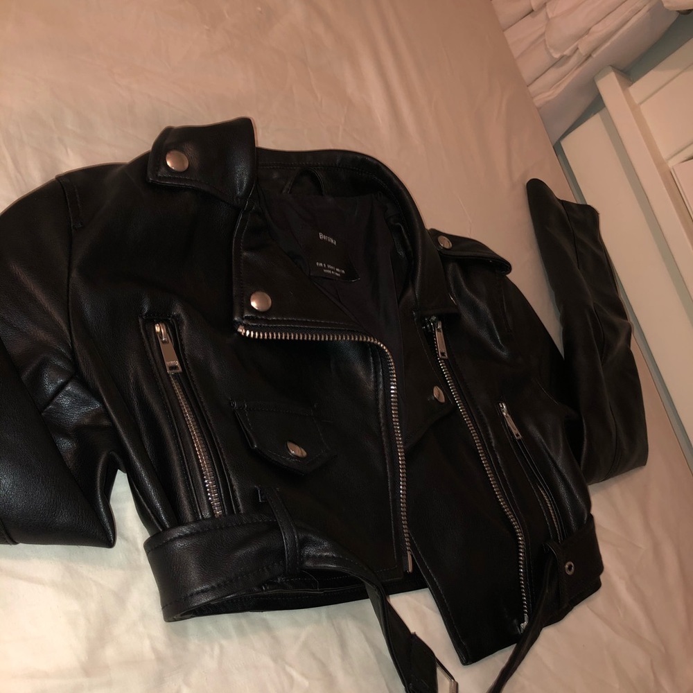 Black cropped leather jacket